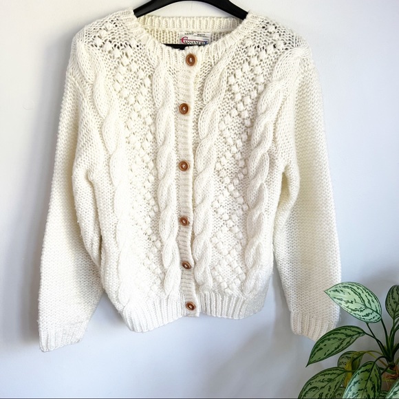 Vintage Sweaters - Vintage Hand Knit Cable Knit Chunky Cardigan Sweater